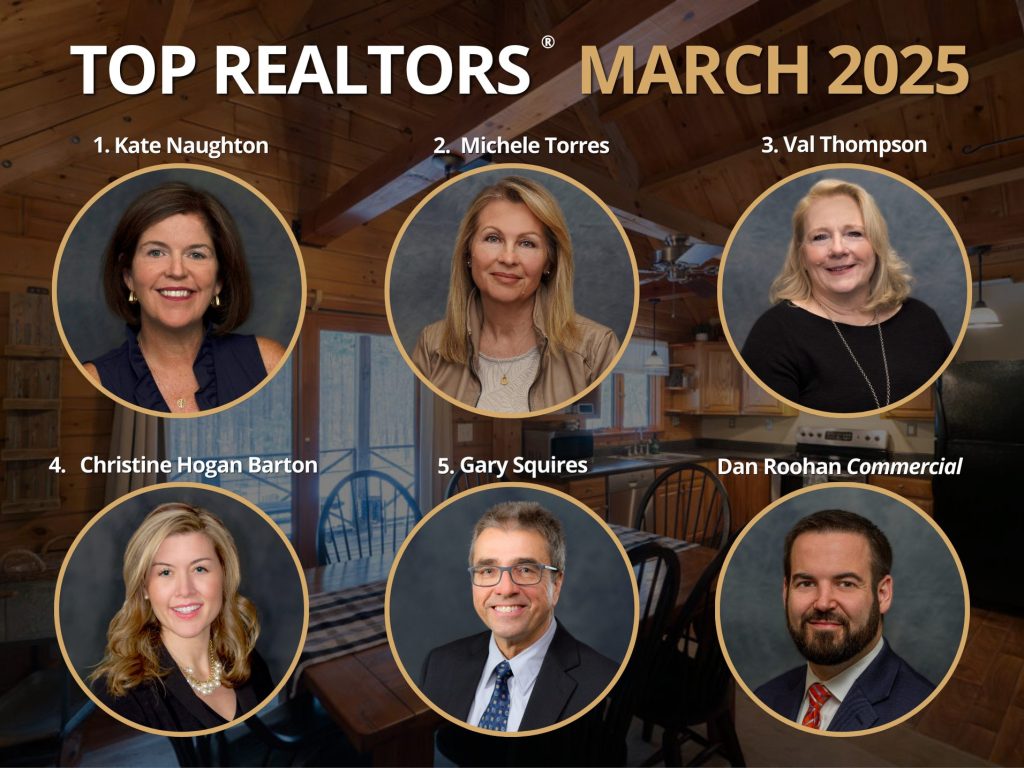 Roohan Realty's top agents for the month of March 2025. 1. Kate Naughton 2. Michele Torres 3. Valerie Thompson 4. Christine Hogan-Barton 5. Gary Squires 6. Dan Roohan (Commercial Department)